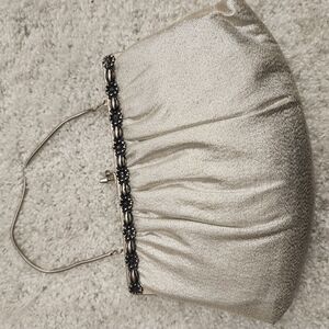 Silver Gathered Clutch with Beaded Closure